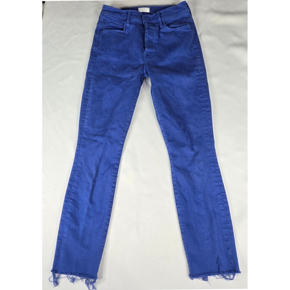 MOTHER The Stunner Ankle Fray Jeans Size 24 Mazerine Blue Denim High Rise Slim - Picture 1 of 13